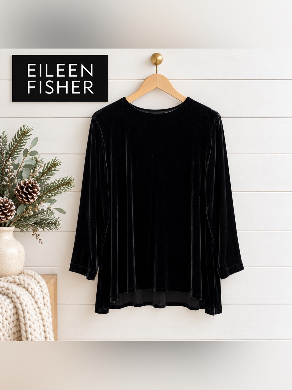 Eileen Fisher Classic Velvet Tunic – Black – Size XL
